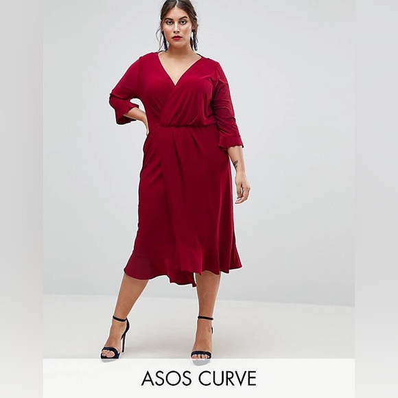ASOS Curve Wrap Front Midi Dress With Frill Detail Size 20 - Picture 10 of 10